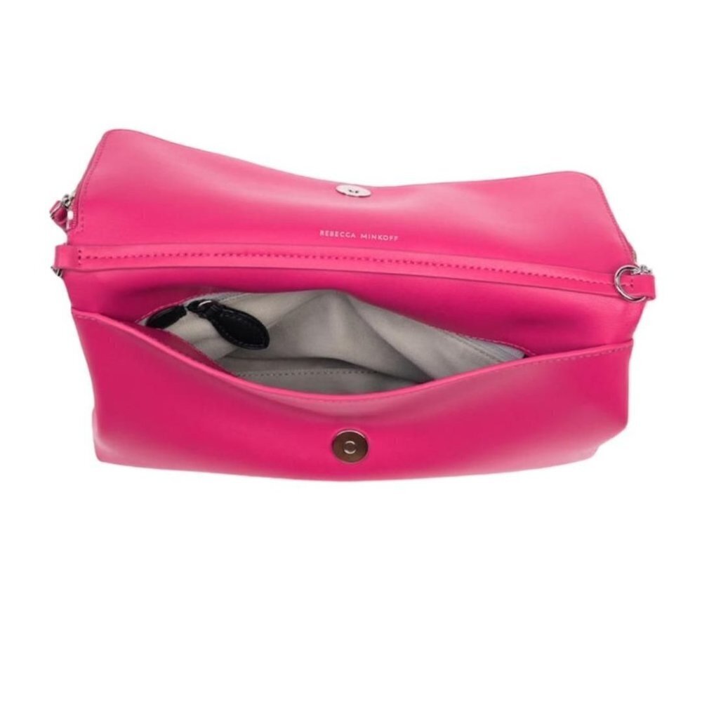 Rebecca Minkoff Womens Hot Pink Leather Fold Over Chain Strap Crossbody Bag New - Picture 4 of 16